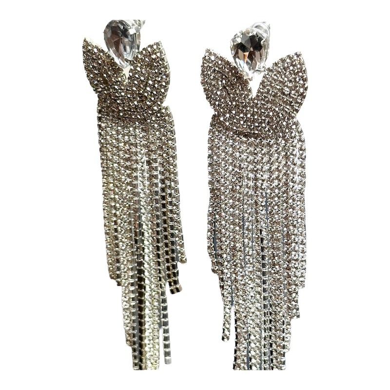 ドロップ＆リーフ ロング シルバー ピアス