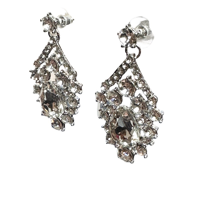 ひし形 ビジュー シルバー ピアス