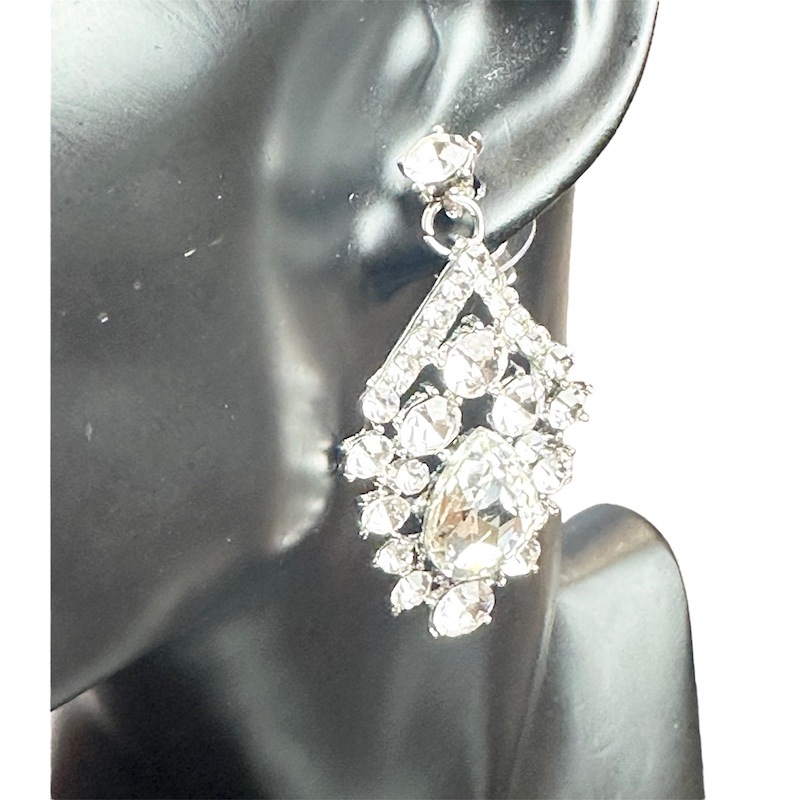 ひし形 ビジュー シルバー ピアス