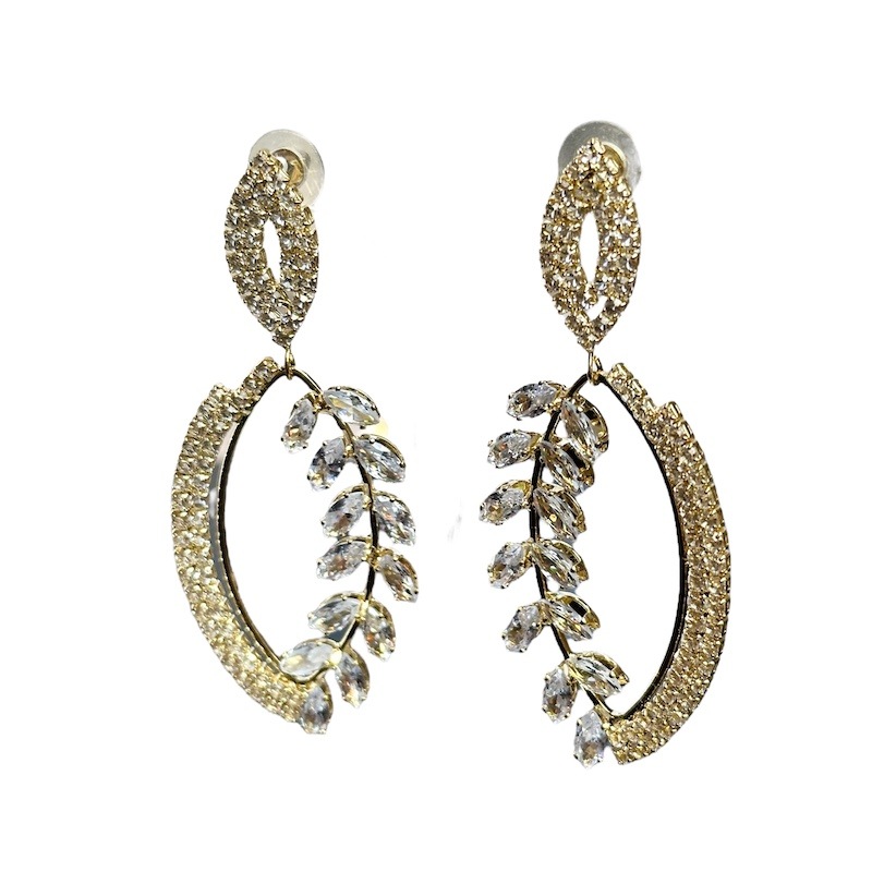 リーフ型ストーン ゴールド ピアス