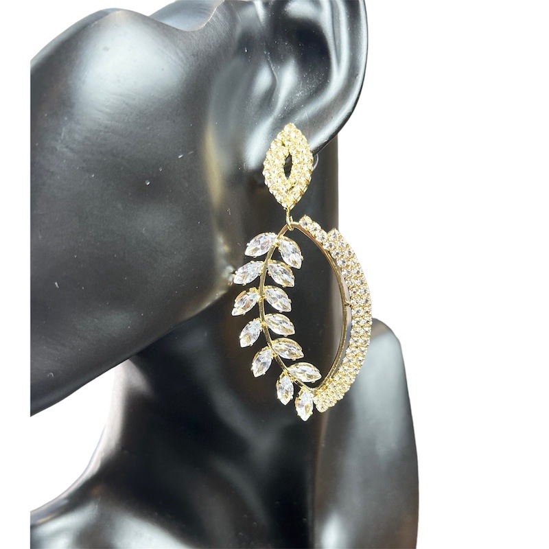 リーフ型ストーン ゴールド ピアス