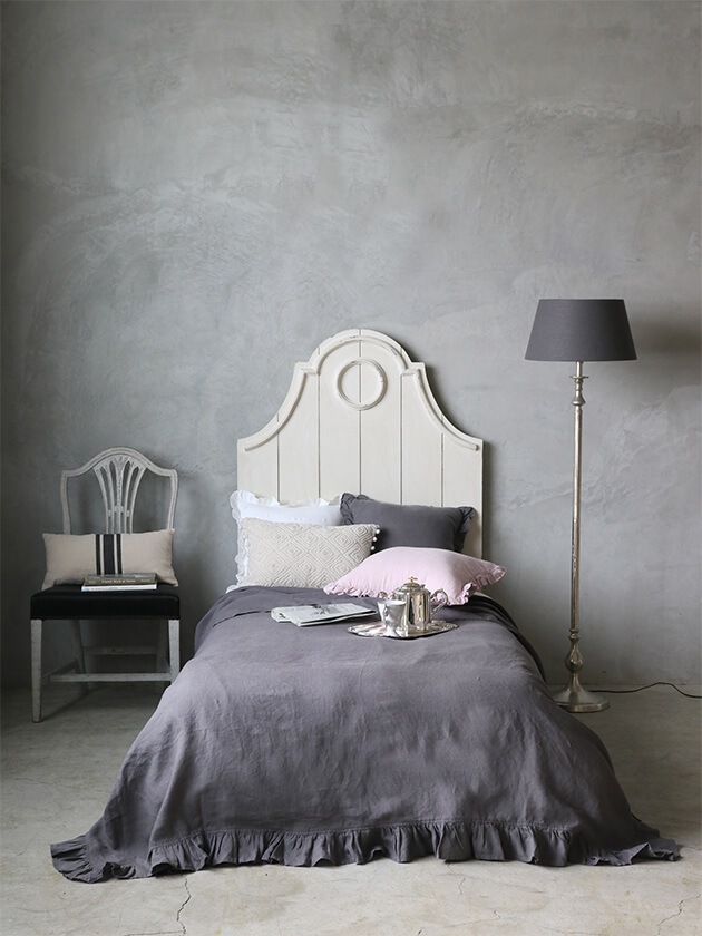 リネンベッドカバーRufflesダークグレー|フランスやヨーロッパの輸入