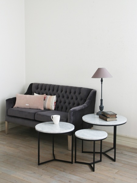 sofa domeアイアンサイドテーブルトップホワイトマーブル - サラ