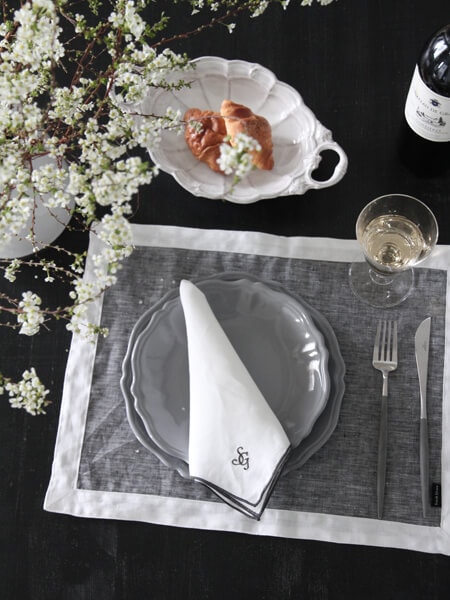Sarah Graceフレンチリネンプレースマット メランジュxホワイト35x45cm