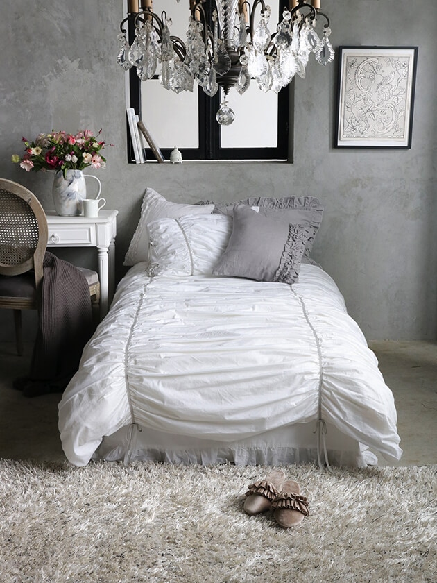 Sarah Grace掛け布団カバーInesホワイトxベージュ シングル|フランス