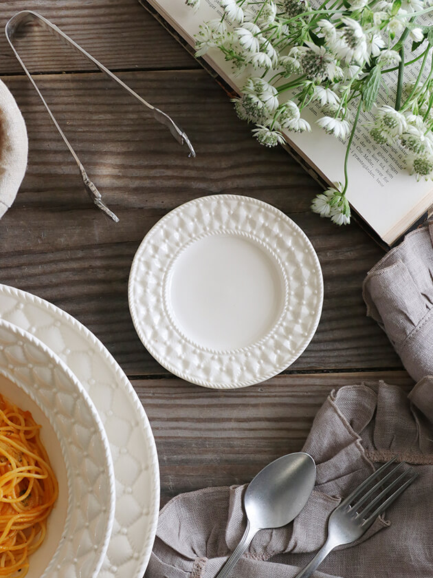 ELIOS MATELASSE パン皿 クリーム キルティングイタリア 陶器 お