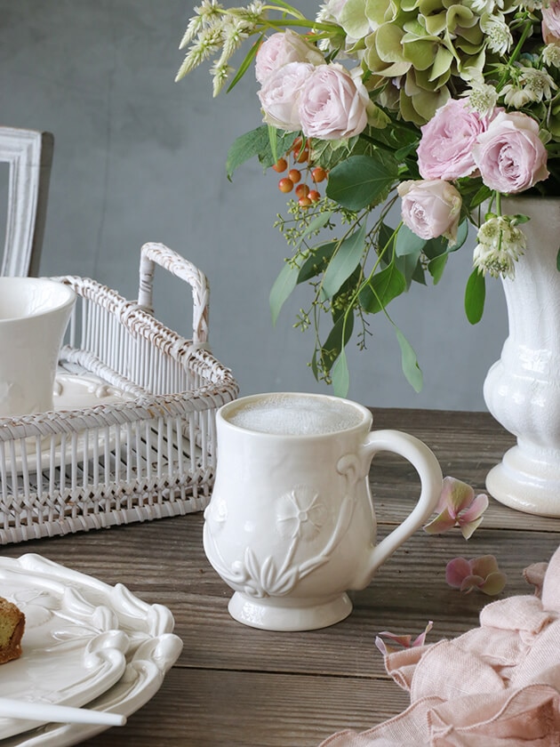 ELIOS FIORE マグカップクリーム 花柄イタリア 陶器 お皿 クリーム