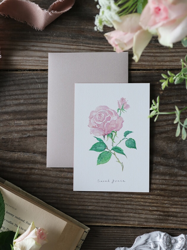 ジニー　キム　小さな花束と薔薇　ジグレー版画　エディション　サイン　保証書付き Sarah Graceオリジナルボタニカルカード＆封筒セット ローズ サラグレース