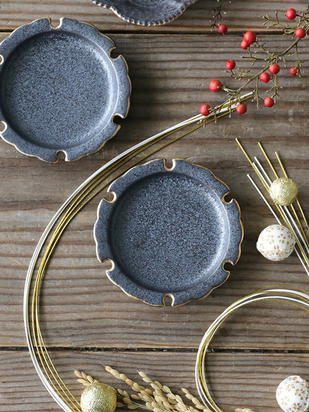 陶悦窯 雪輪皿10cm 晶渕金