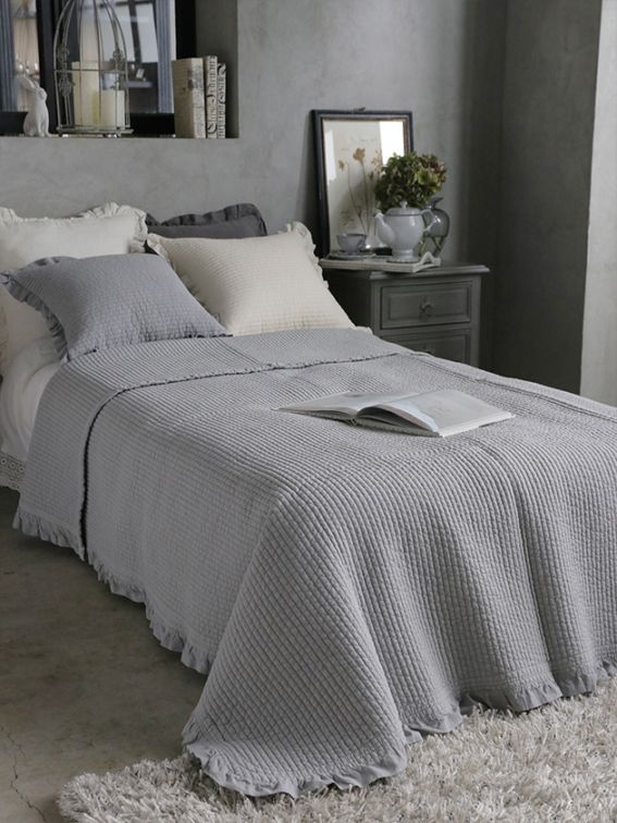ベッドカバー/イブルfrillグレー200x160cm