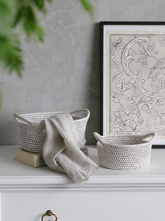 BAOLGI ラタンハンドル付き バスケットホワイト