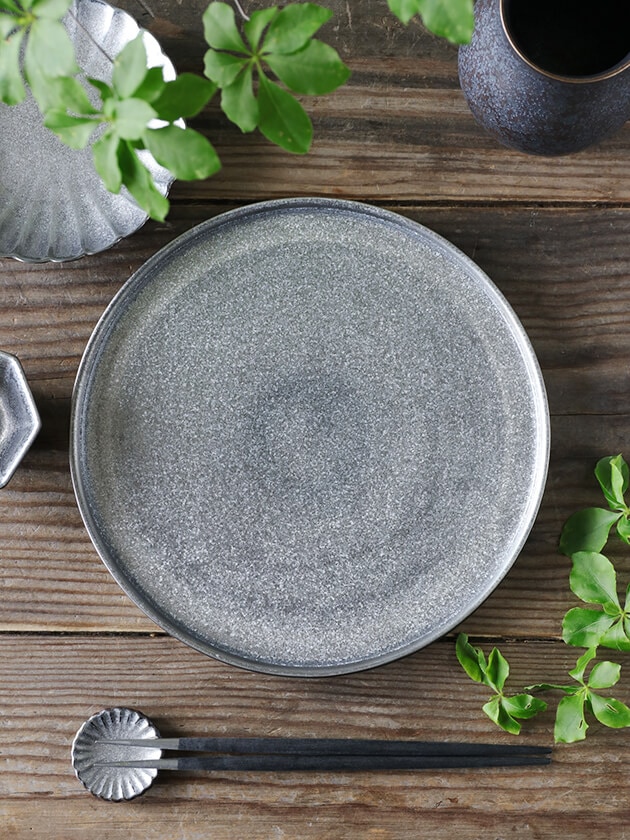 陶悦窯 重箱丸皿24cm 黒柚子銀塗り