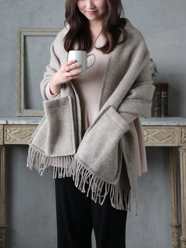 LAPUAN KANKURITポケットショールUNIメランジェベージュ60x170cm