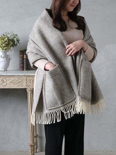 LAPUAN KANKURITポケットショールMARIAグレーxホワイト60x180cm