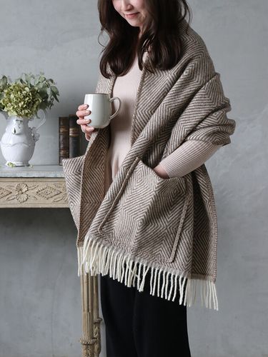 LAPUAN KANKURITポケットショールMARIAブラウンxホワイト60x180cm