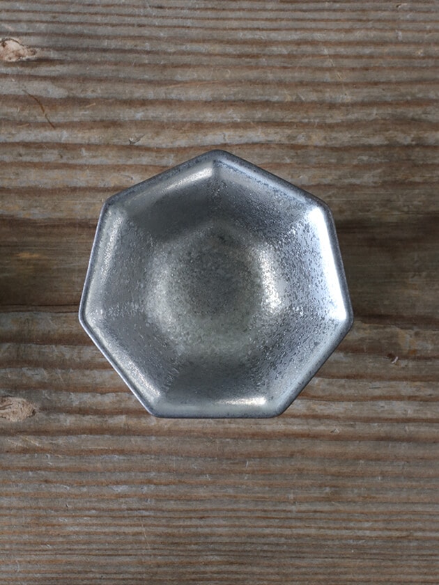 陶悦窯 七角小付 黒柚子銀塗り
