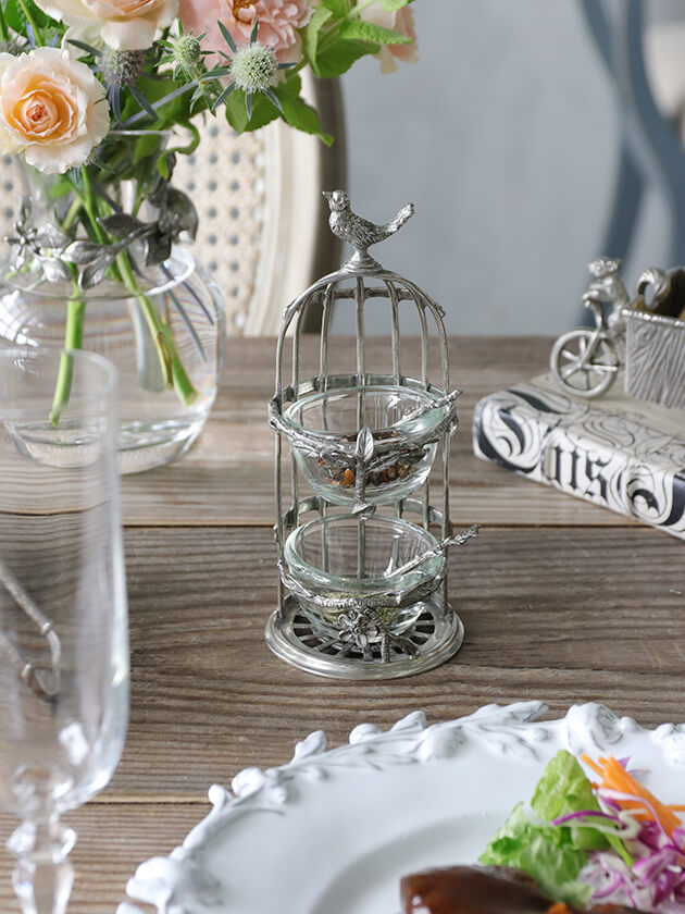 Pewterスパイスホルダー&スプーンBird Cage