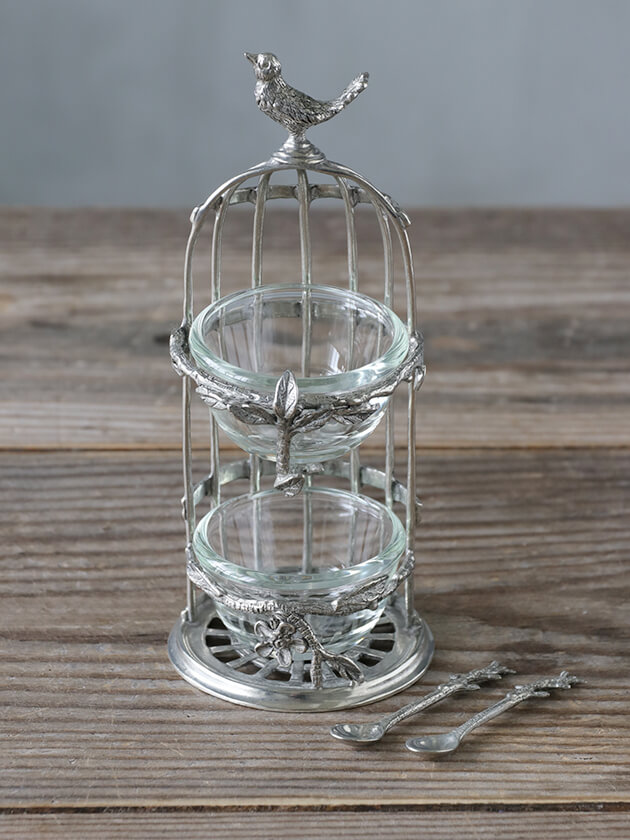 Pewterスパイスホルダー&スプーンBird Cage