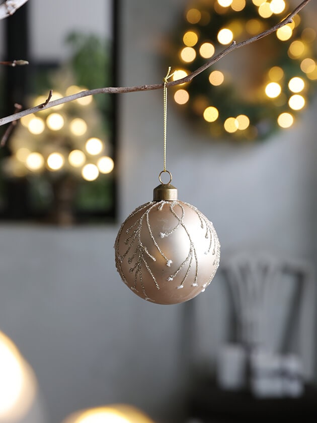 クリスマスオーナメント　ガラスボール 直径8cm 紐付き A LotクリスマスガラスボールSavoy Champagne 8cm