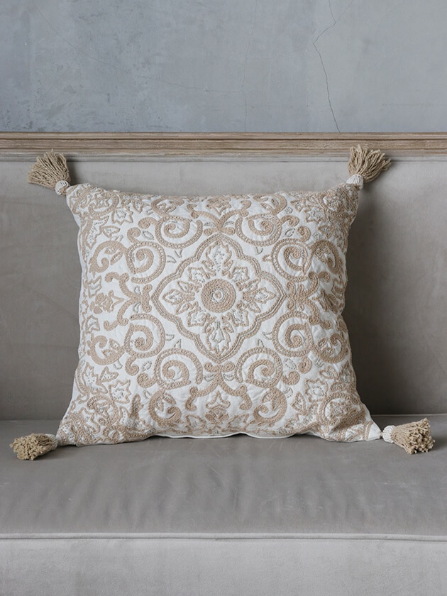 CONDORコットンクッションカバーエンブロイダリータッセル50x50cm