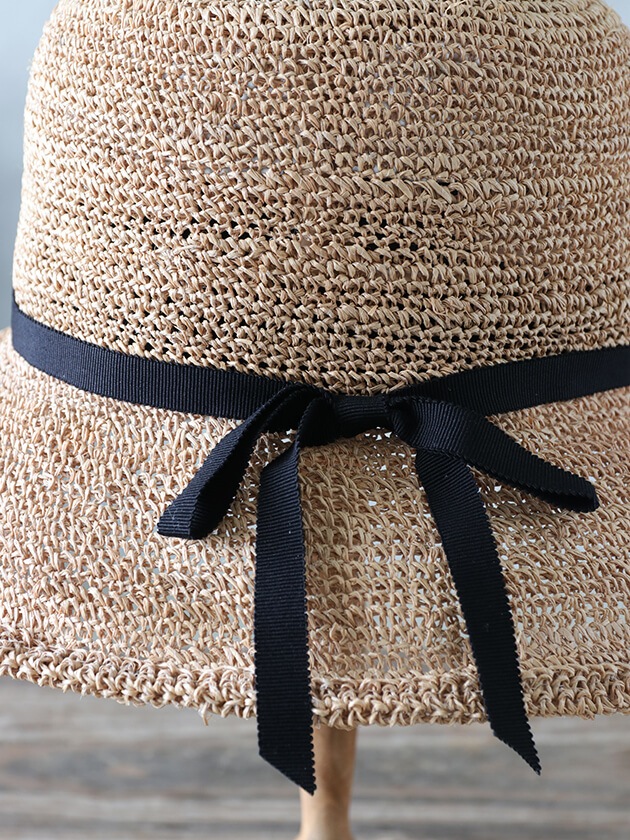 ラフィア 糸入り かぎ編み ソフトハット セーラー ナチュラル
