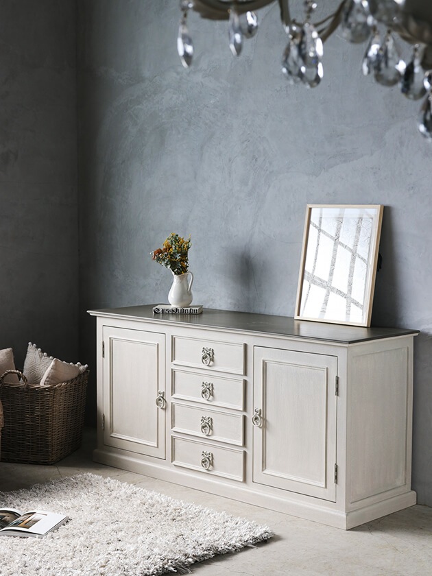 BLANC D'IVOIREサイドボードJOEグレーTOPブラウングレーfacon chene160cm