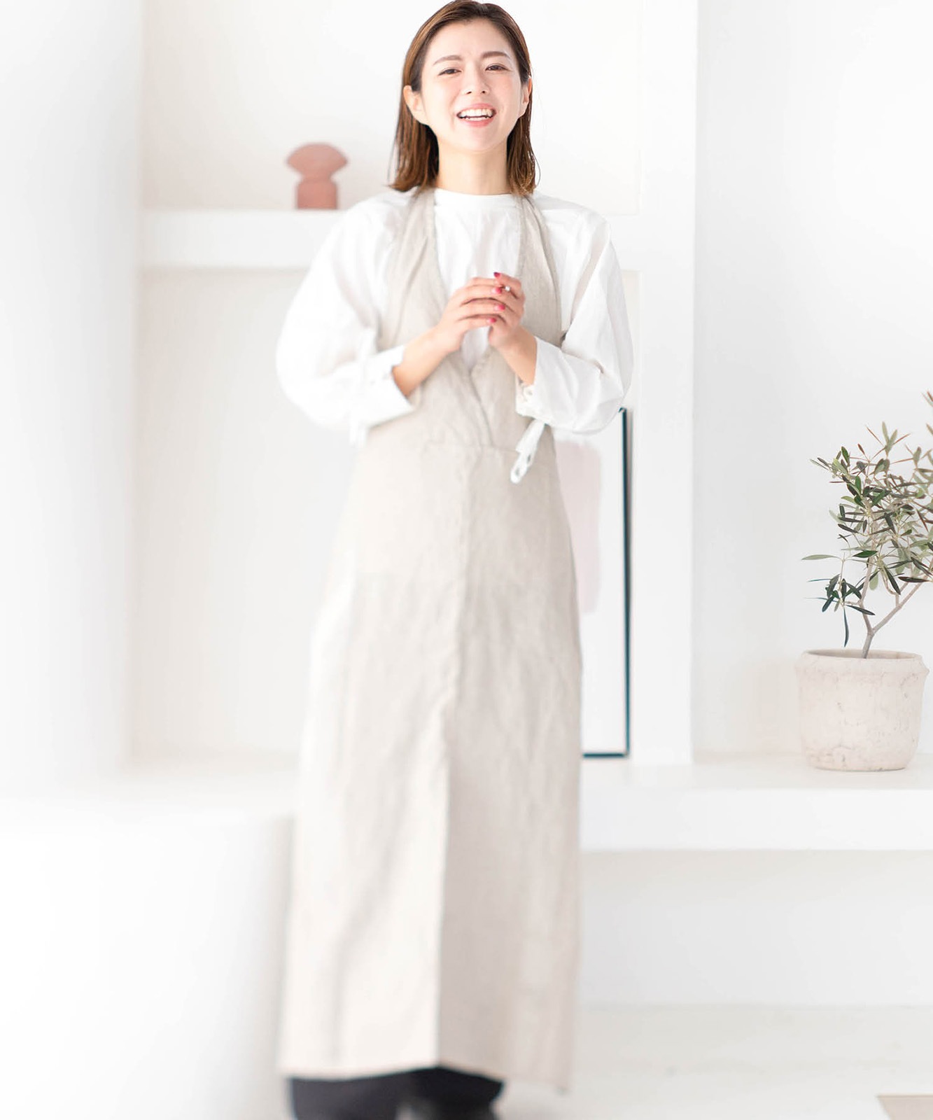 b2c リネン ラップエプロン ロング（ブラック） #メール便 #SALE