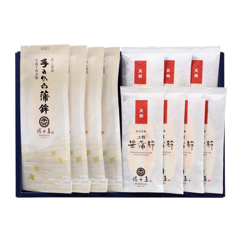 閖-151 (手のひら蒲鉾4枚、笹かま「真鯛」7枚 化粧箱入)