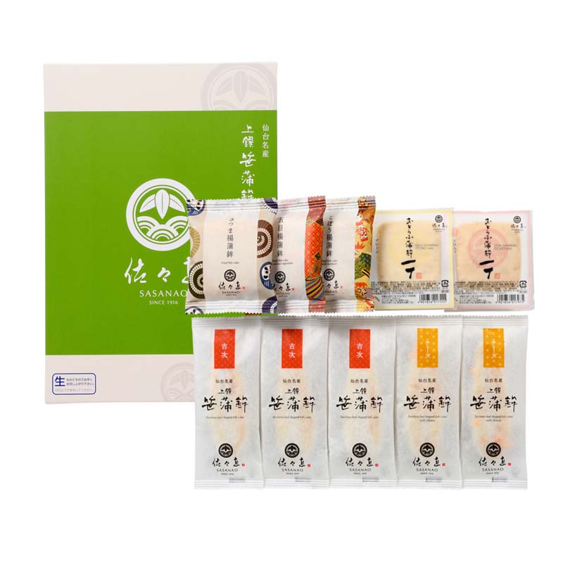 吟-015 (2種の笹かまと揚蒲鉾、おとうふかまぼこ 計10枚 簡易パッケージ入)