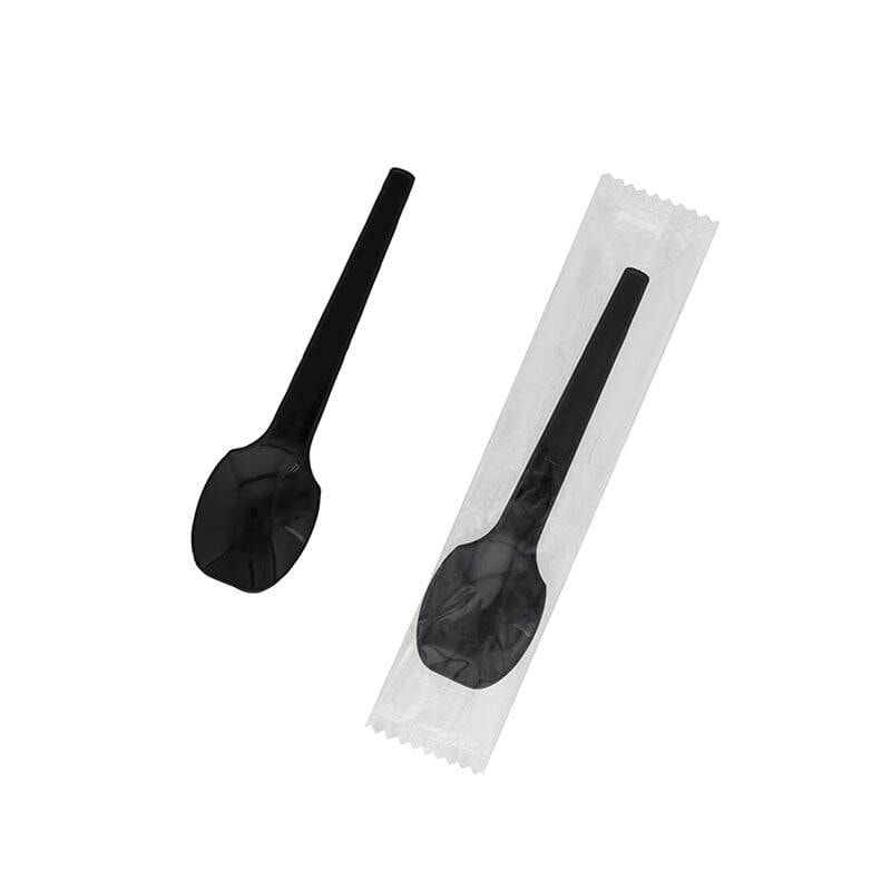 使い捨てプラスチックスプーン 10cm 個包装 黒 100本 | 飲食