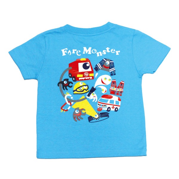 在庫限り】saversオリジナルTシャツ Fire Monster キッズ用 (アクア