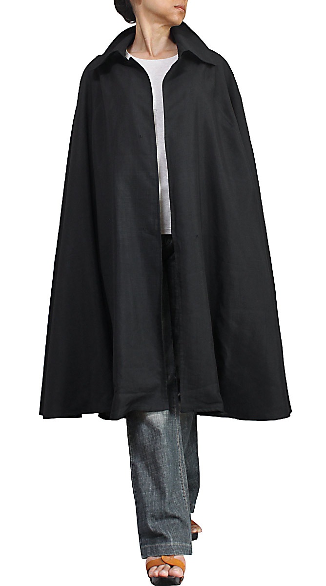 ビルマシルク真夏の黒マント Jnn 086 01 アウター マント ケープ さわんアジア衣料雑貨店草木染めと手織り綿を纏う生活