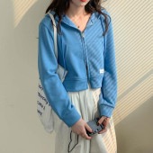 クロップド丈 パーカー レディース 長袖 スウェット トップス アウター ダブルファスナー ポケット付き 着回し 韓国 ファッション 無地 お洒落 春 秋|トップス|レディースファッション
