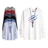 メンズ グラフィック 長袖 Tシャツ カットソー ロングTシャツ インナー プルオーバー トップス クルーネック 傷柄 爪痕プリント ストリート お洒落 春 秋