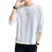 メンズ ラウンドネック 長袖Tシャツ 3カラー 5サイズ ワンポイント 胸元プリント シンプル アクセント 着回し力 ゆったり シルエット ロンT|トップス|メンズファッション