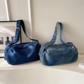 レディース デニム生地 ショルダーバッグ ワンサイズ 2カラー ウォッシュ加工 おしゃれ 小さめ マチ付 大容量 カジュアル 通勤通学 旅行