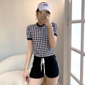 レディース 千鳥格子柄 ツーピース 水着 ハーフスリーブ スイムウェア 伸縮性 速乾性 体型カバー シルエット フィットネス 海 エレガント 可愛い おしゃれ 夏|水着|レディースファッション