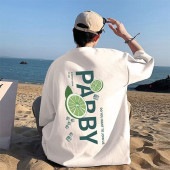 メンズ フロント バック ライム プリント 半袖 Tシャツ カットソー トップス 大きいサイズ 通気性 カジュアル ビッグシルエット ストリート系 お洒落 春 夏|トップス|メンズファッション