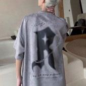 メンズ フロント バック ロゴ プリント Tシャツ 半袖 トップス ドロップショルダー ゆったり ビッグシルエット カジュアル ストリート系 お洒落 春 夏|トップス|メンズファッション