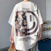 メンズ 半袖 Tシャツ バックプリント スマイル お花畑 ゆったりサイズ リラックス感 カジュアル おしゃれ かっこいい