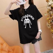 レディース マスコット付Tシャツ 半袖 カットソー トップス ビッグTシャツ 五分袖 ロング丈 ゆったり カジュアル シルエット 可愛い ロゴプリント お洒落 春 夏|トップス|レディースファッション