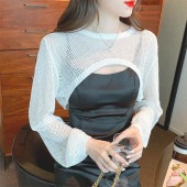 レディース クロップド丈 ニット トップス 長袖 ショート丈 サマーニット シースルー フレアスリーブボレロ パフスリーブ UVカット 冷房対策 大人 お洒落 春 夏|トップス|レディースファッション