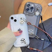 【セール】即納 安い iPhone14 スマイル ニコちゃん クリアケース スマホケース ショルダーストラップ 紐付き 肩掛け 斜めがけ 耐衝撃性 落下防止 可愛い 取り外し可 お洒落