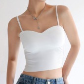 レディース カップ付き ショート丈 キャミソール ベアトップ へそ出し トップス フリーサイズ バストライン シルエット 着心地 快適 無地 オールシーズン|下着・靴下・部屋着|レディースファッション