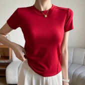 レディース エンボス Tシャツ 半袖 カットソー インナー トップス モーダル 吸湿性 ウエスト 着痩せ スリム スタイル 美しい シンプル お洒落 春 夏|トップス|レディースファッション