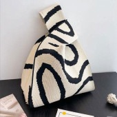 レディース ニット トートバッグ ハンドバッグ エコバッグ モノトーン カジュアル 柔らかい 折り畳み 軽量 コンパクト 収納 お出掛け お洒落 持ち運び