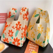 レディース フラワー柄 ニット トートバッグ ハンドバッグ 編みバッグ エコバッグ カジュアル バッグ ワンショルダー風 鮮やか 可愛い レトロ お洒落