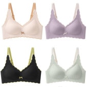 レディース ノンワイヤー ブラジャー シームレスブラ ナイトブラ 下着 パッド付き リボン 美胸 通気性 伸縮性 フィット 柔らかい 蒸れにくい 肌触り 着心地 快適|下着・靴下・部屋着|レディースフ