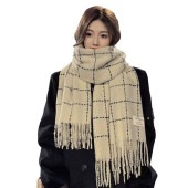 レディース ペンシルチェック柄 大判ストール ショール マフラー フリンジ ロングマフラー カシミア風 膝掛け 保温性 柔らかい 肌触り 防寒 暖かい お洒落 秋 冬|ファッション小物|レディースファ