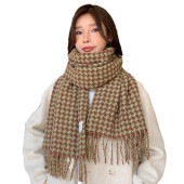 レディース 千鳥格子柄 大判ストール マフラー ショール ネックウォーマー スカーフ フリンジ 厚手 膝掛け 柔らかい 防寒 暖かい 可愛い レトロ お洒落 秋 冬|ファッション小物|レディースファッ